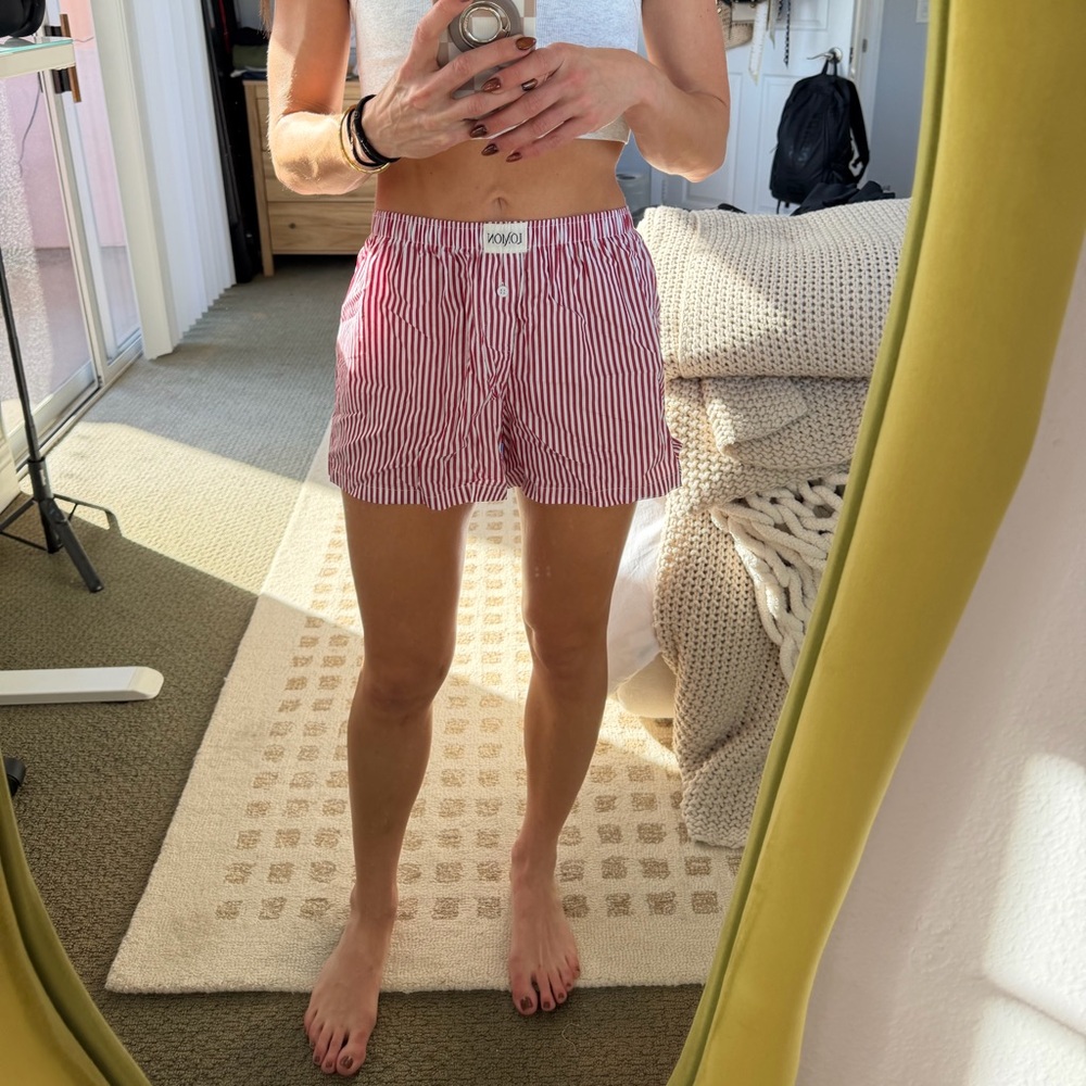 High Waist Red Striped Women's Shorts